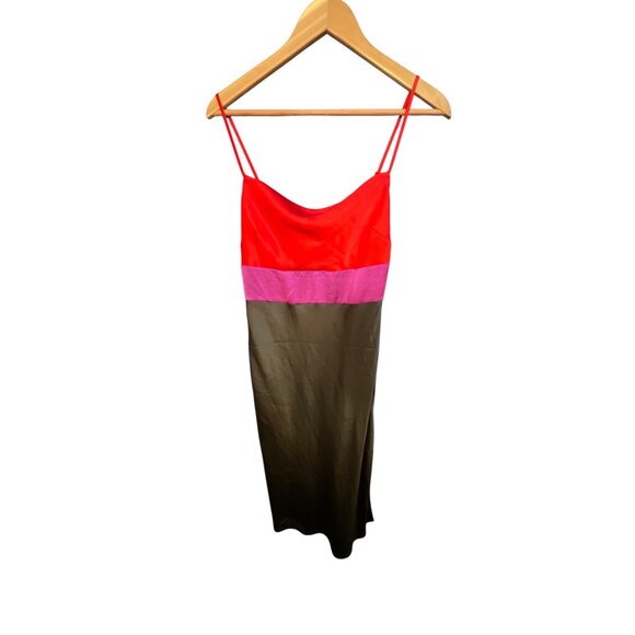 Colorblock Strappy Midi Dress By Express - XS - Red Pink‎ & Black NWOT - Picture 2 of 5